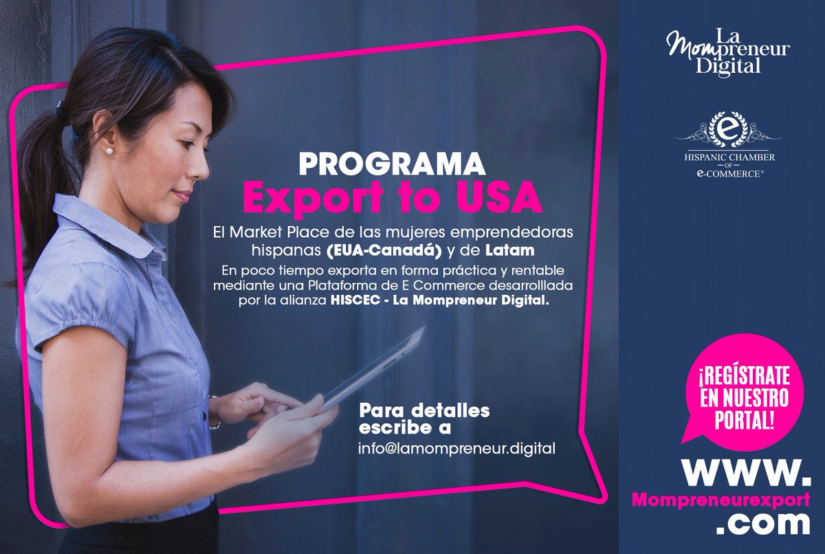mompreneurexp's tweet photo. Regístrate en #ExporttoUsa de @HISCEC - @mompreneurlatam inf: https://t.co/nuq79BwjI9 #mamaemprendedora #mompreneur https://t.co/hlqV0I7ueG