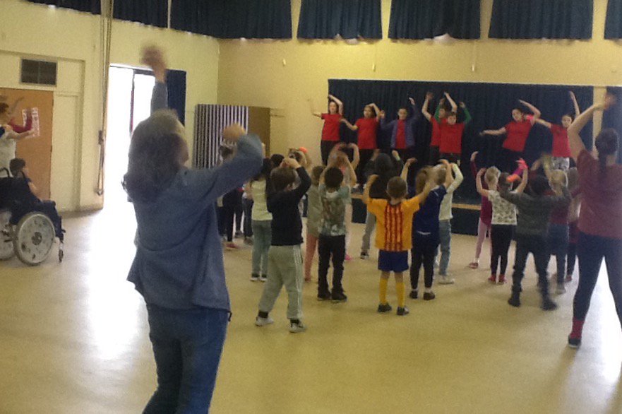 OverHallSchool's tweet photo. Class 2 Rock YMCA with Mrs E and our chair of governors- led by our School Council #SportRelief https://t.co/IWZgh96Lts