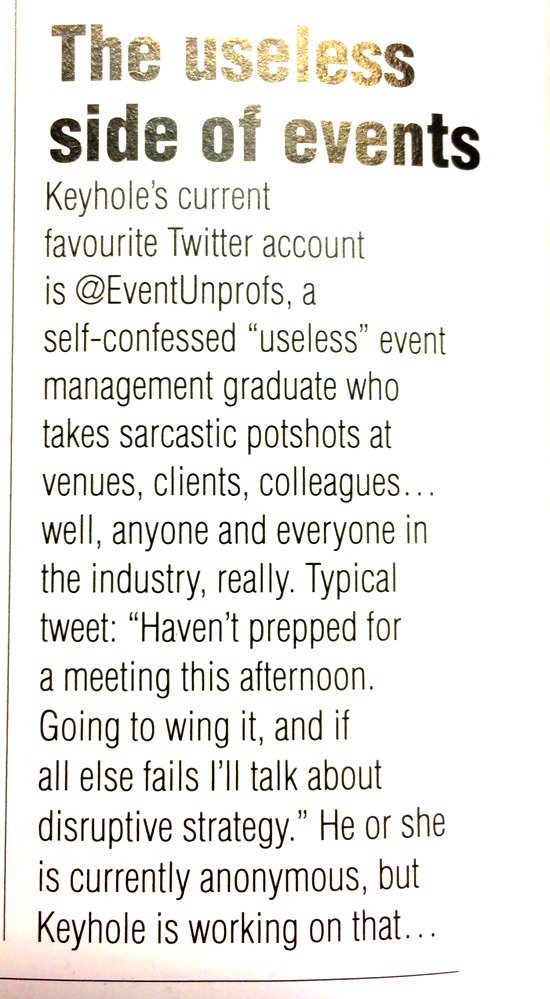 Clearly need to get <a href="/meetpie/">m&it magazine</a>'s attention to gain the same level of notoriety as <a href="/EventUnprofs/">EventUnprofs</a>. #eventunprofs #win