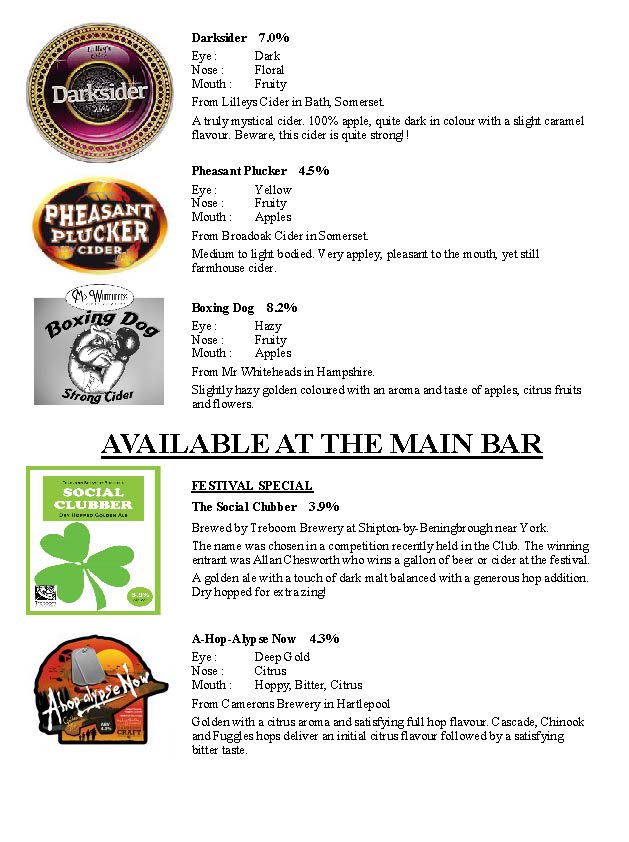 Tasting notes for this weekends beer festival, starts 6pm today. Live music tonight from 9pm. 6 nations tomorrow.