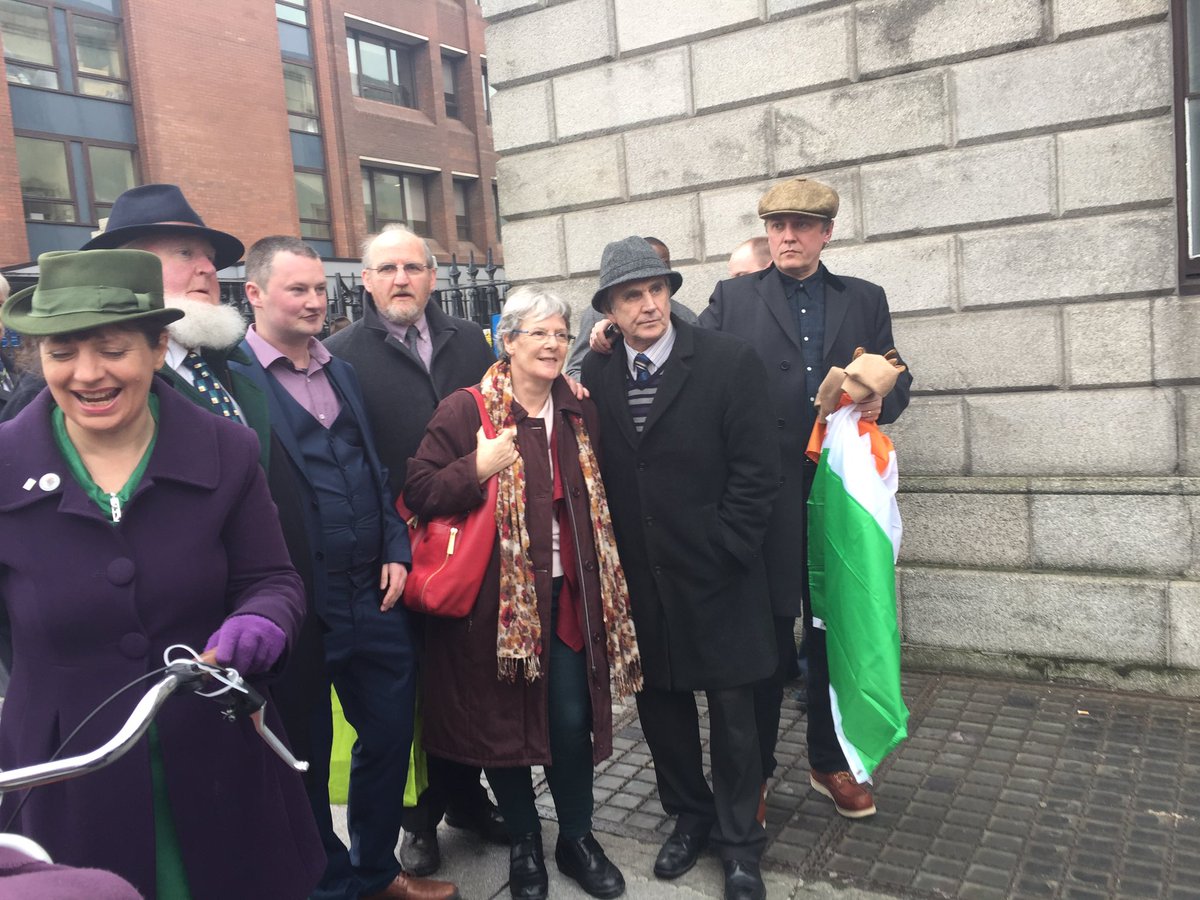 Orlaodo's tweet photo. Jubilant 1916 Relatives Association outside High court. https://t.co/ung2pCr1ZB