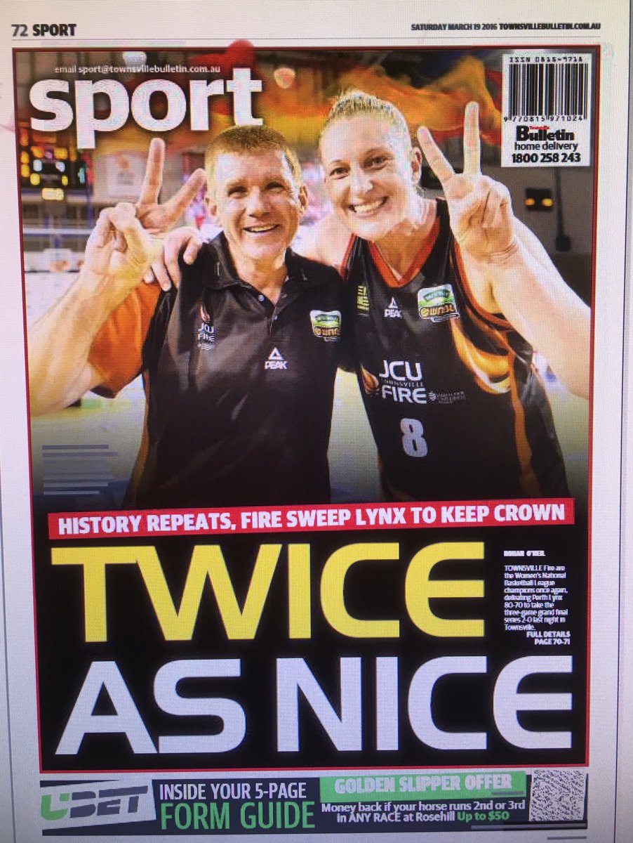 dalefletcher07's tweet photo. Saturday's @tsv_bulletin @bulletin_sport back page featuring @WNBL champions @TownsvilleFire #twiceasnice https://t.co/rN0zvck9jx