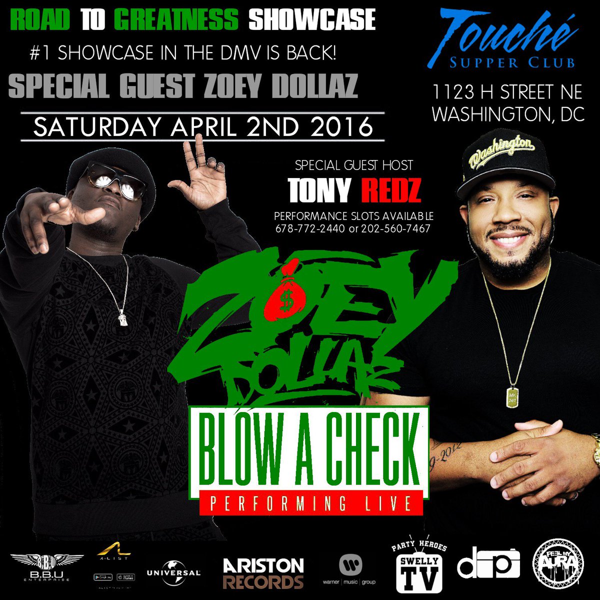 DMVTMZ's tweet photo. #dmvspotlight #roadtogreatness hosted by @TonyRedz247 @touche_dc f/ @ZoeyDollaz #blowacheck ((slots available)) https://t.co/6s9fIvqTRz