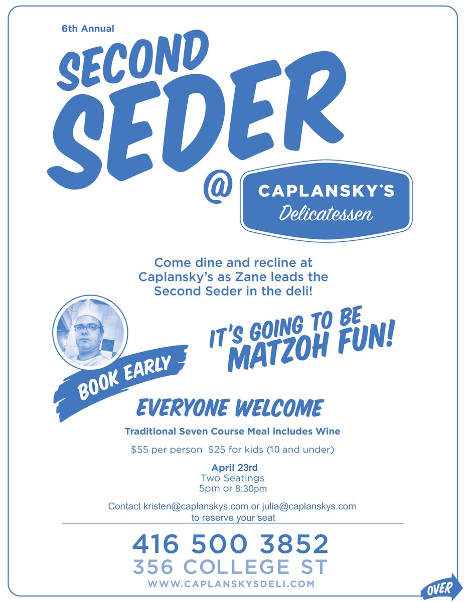 It's that time of year again!  Book your seat or your catering from @Caplansky for Passover now!