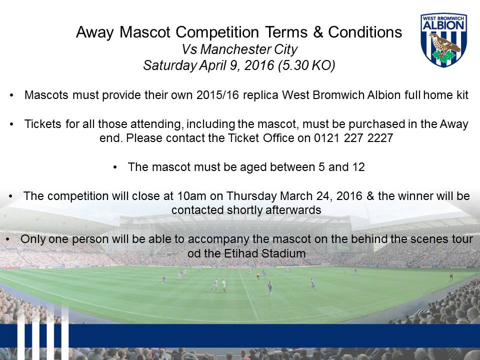 COMPETITION: RT &amp; follow to be the Away mascot at Manchester City on April 9. Closes March 24 at 10am. Good luck!