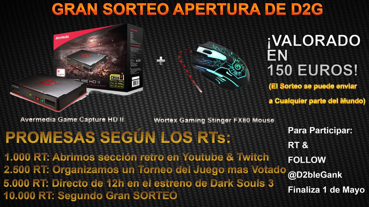 D2bleGank's tweet photo. ¡GRAN SORTEO! Una capturadora de @AVerMediaGaming y un ratón de @NewHomePc ¡Para Participar RT/Follow a @D2bleGank! https://t.co/vyDZKhnZ7N