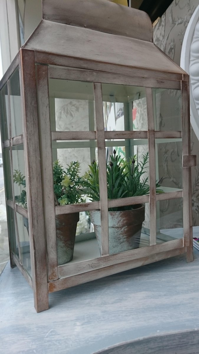 CityDecorating's tweet photo. @LiberonUK Gilt cream has changed this lantern into a pretty greenhouse! #upcycling #ascloseaswewillgettogardening https://t.co/necn4opK60