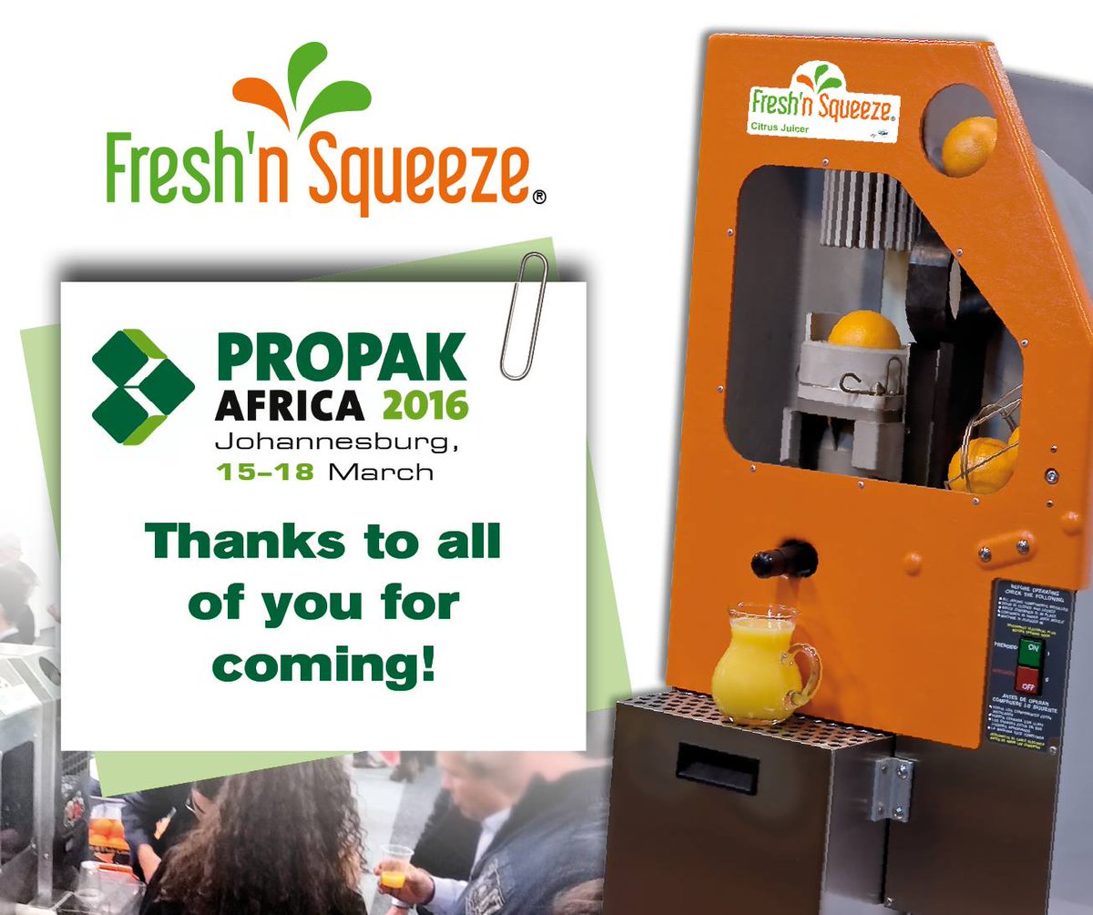 FreshnSqueeze's tweet photo. #Propak2016 is over. Thanks to all of you for visiting our booth! @PropakAfrica 
 
#juicer #extractor #squeezer https://t.co/asHjUgrC8D