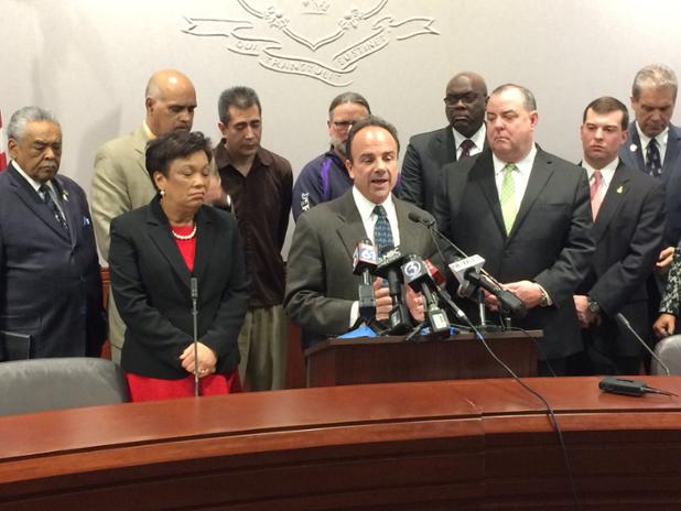 CityofBptCT's tweet photo. Mayor Ganim joins leaders of New Haven, Hartford and Waterbury trying to prevent state budget cuts to municipal aid https://t.co/PbWpQJrs2R