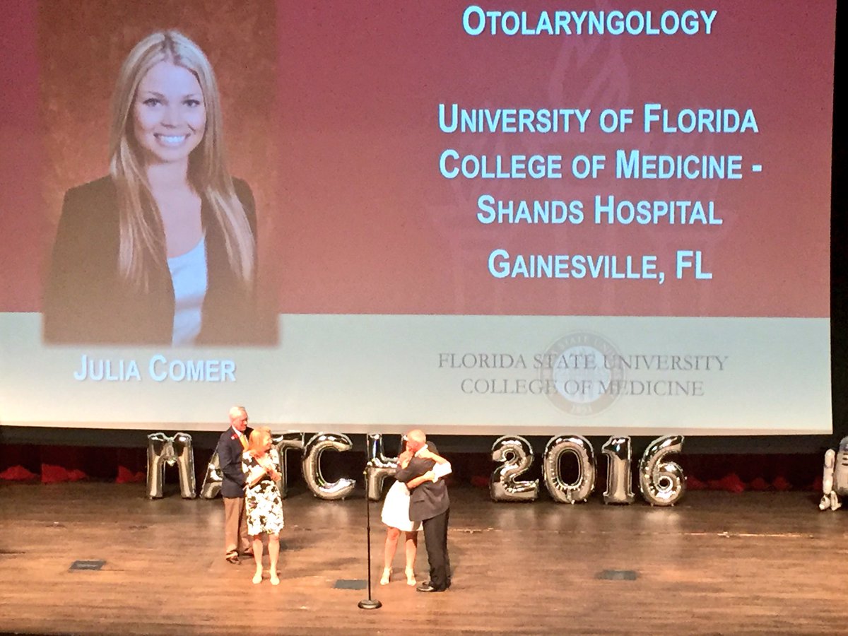 FloridaMedical's tweet photo. Julia Comer, Congratulations on your #FSUMatch to #otolaryngology at @UFHealth @UFMedicine #FMAMatchDay #Match2016 https://t.co/G4WHjnm2sJ