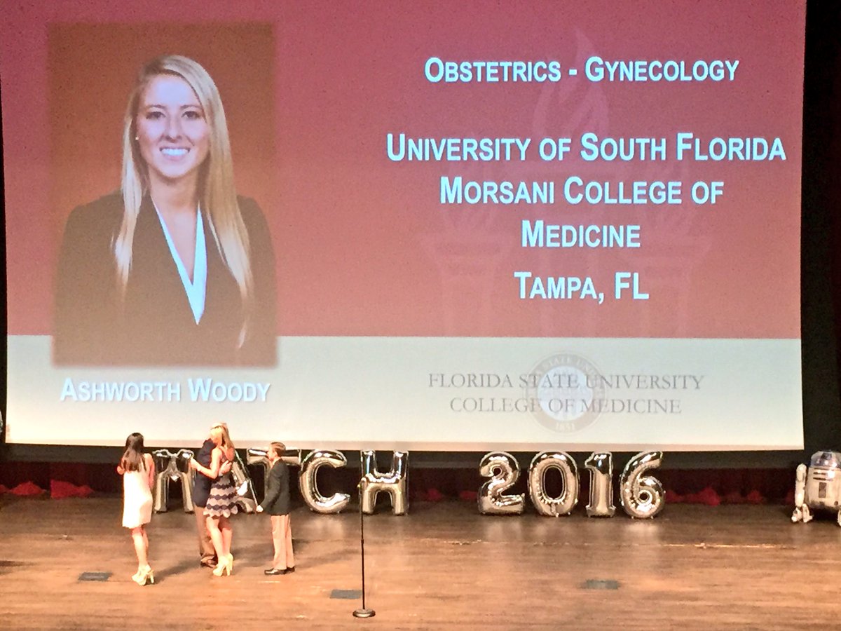 FloridaMedical's tweet photo. Ashworth Woody, Congratulations on your #FSUMatch to #obgyn at @USFHealthMed #FMAMatchDay #Match2016 #MatchDay https://t.co/mJ7XLuhHDm