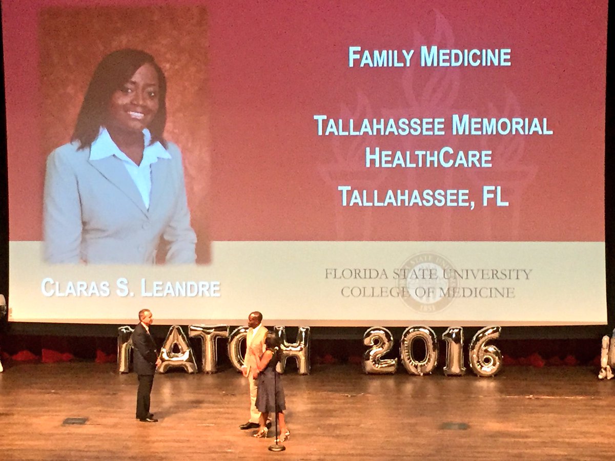 FloridaMedical's tweet photo. Claras S. Leandre, Congratulations on your #FSUMatch to #familymedicine at @TMHFORLIFE #FMAMatchDay #Match2016 https://t.co/fW2gLARcYm