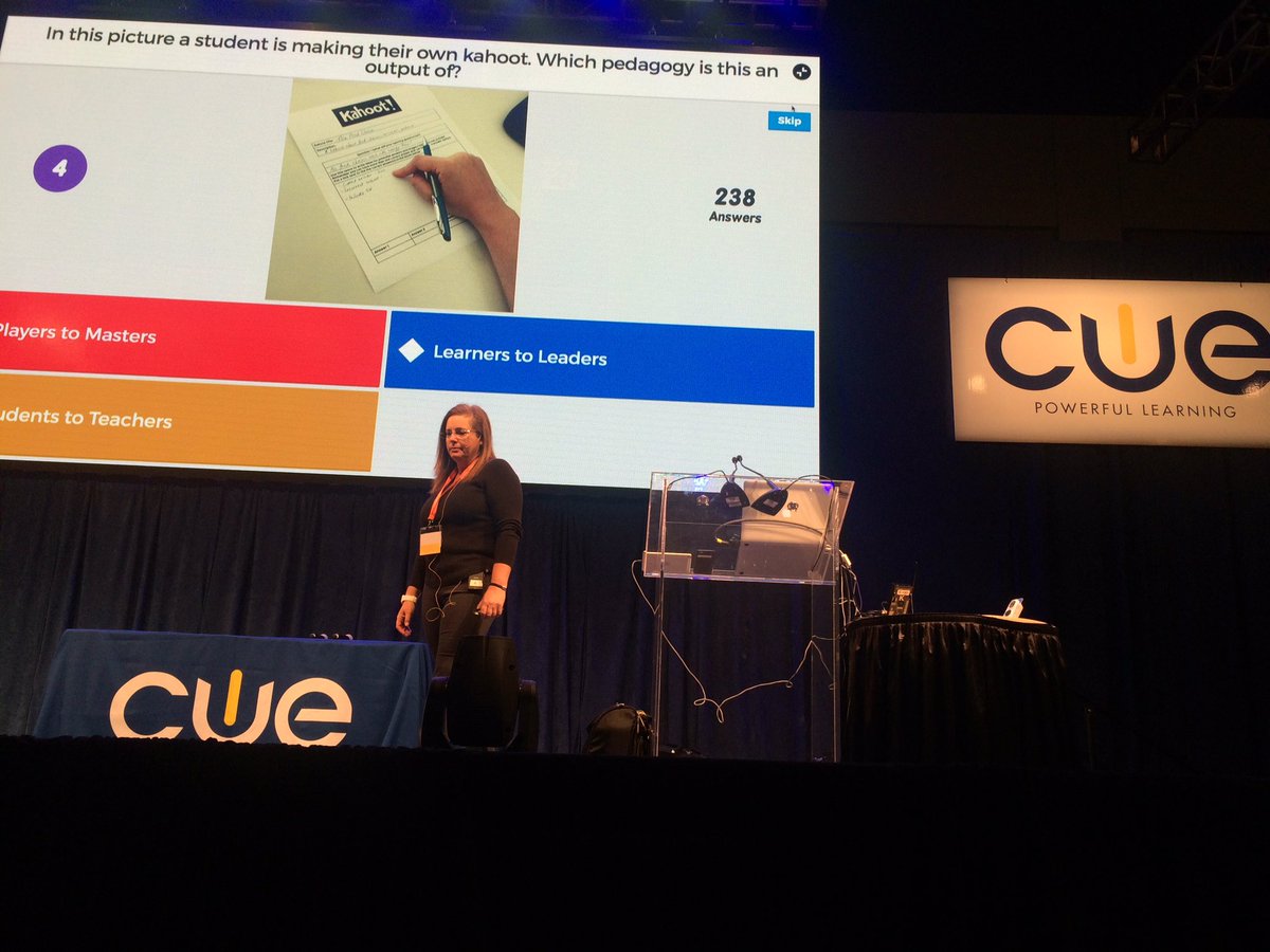 evetteroux's tweet photo. Getting our Kahoot on with @lesliefisher #cue2016 https://t.co/TbQP03lk3u