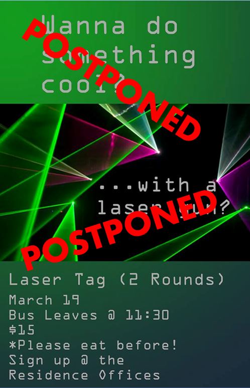 URreslife's tweet photo. At this time laser tag has been postponed. Keep an eye out for future dates. https://t.co/FoKbh1aVA6