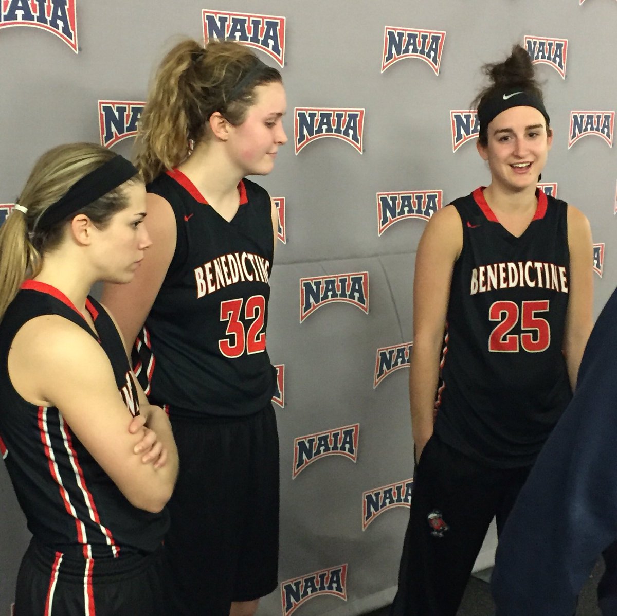 RavenGameDay's tweet photo. Ali, Erin and Jordan talk to media after @BCLadyRavens knock off No. 1 @OLLUSaints 71-63. #FlyHigher https://t.co/gnHJOK1LCr