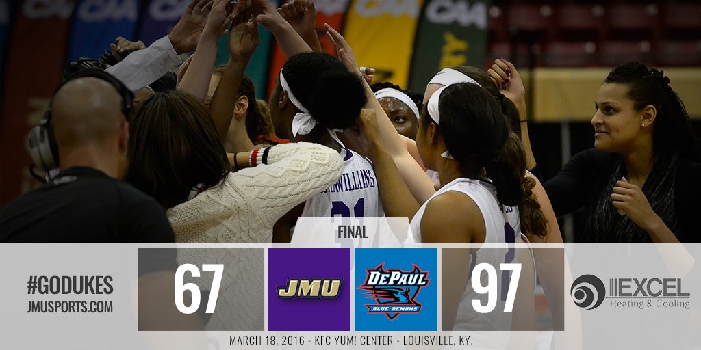 JMUWBasketball's tweet photo. The Dukes’ NCAA journey ends here in Louisville after a hard-fought game with DePaul. https://t.co/XU2zY463u3