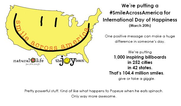 TheJoyTeam's tweet photo. 252 cities are about to be happier. Is yours one?
#SmileAcrossAmerica #DayOfHappiness 
https://t.co/eh8qLLefTg https://t.co/NvU3dMAUvd