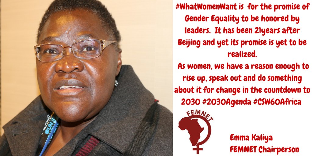 #WhatWomenWant is for the promise of Gender Equality to be honored by our leaders #CSW60Africa <a href="/ARROW_Women/">ARROW</a> <a href="/WGNRR/">WGNRR</a>