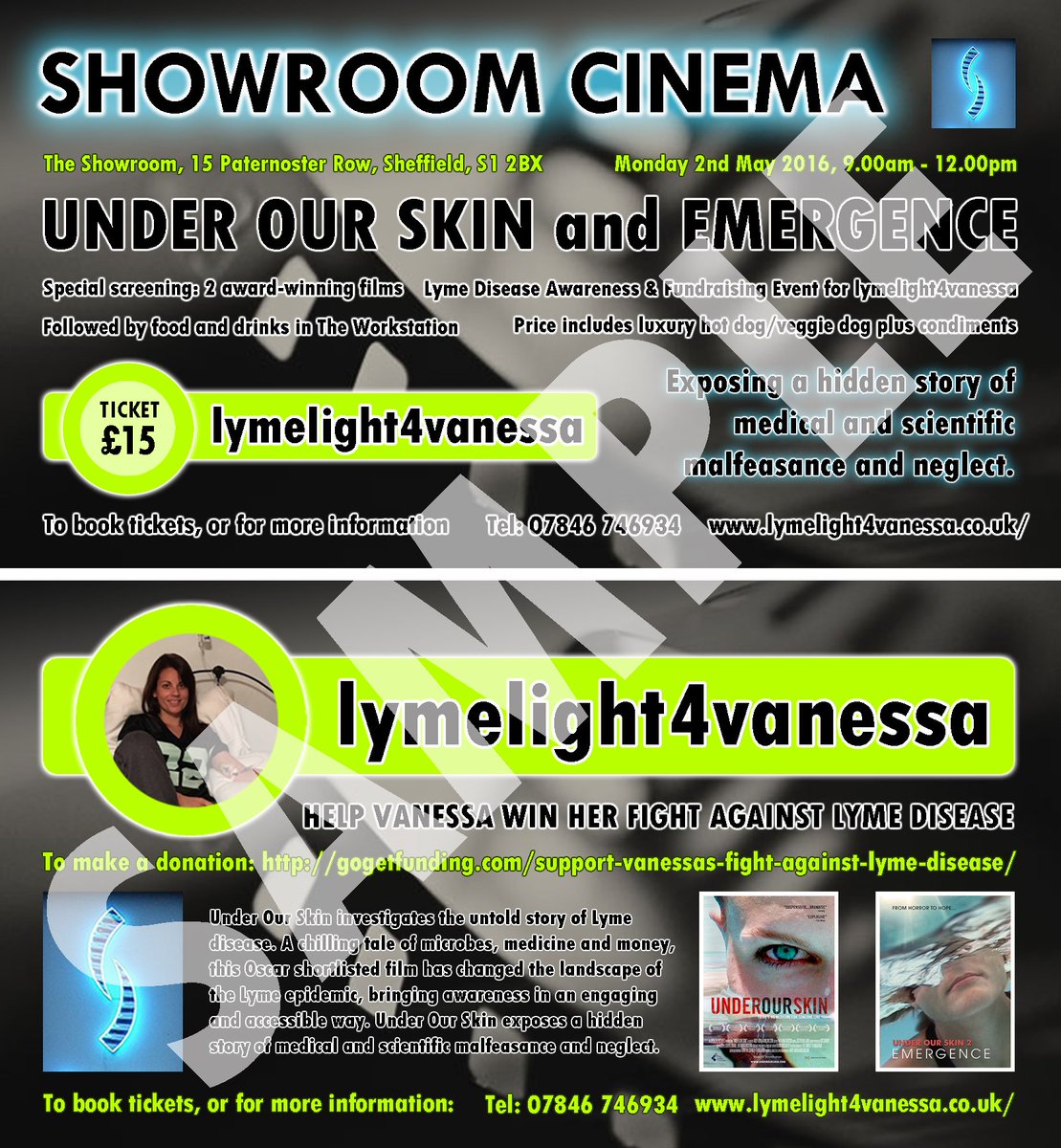 support4vanessa's tweet photo. #Savethedate Special screening of award winning film @underourskin 9am, 2 May @showroomcinema #lymeawareness https://t.co/we76xyAJ7b