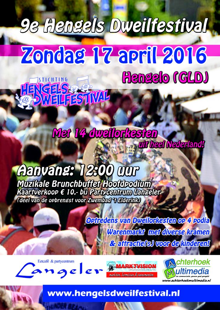 Zondag 17 april 2016 braderie tijdens Hengels Dweilfestival in Hengelo Gld. Aanmelden braderie  bel 06-23298170