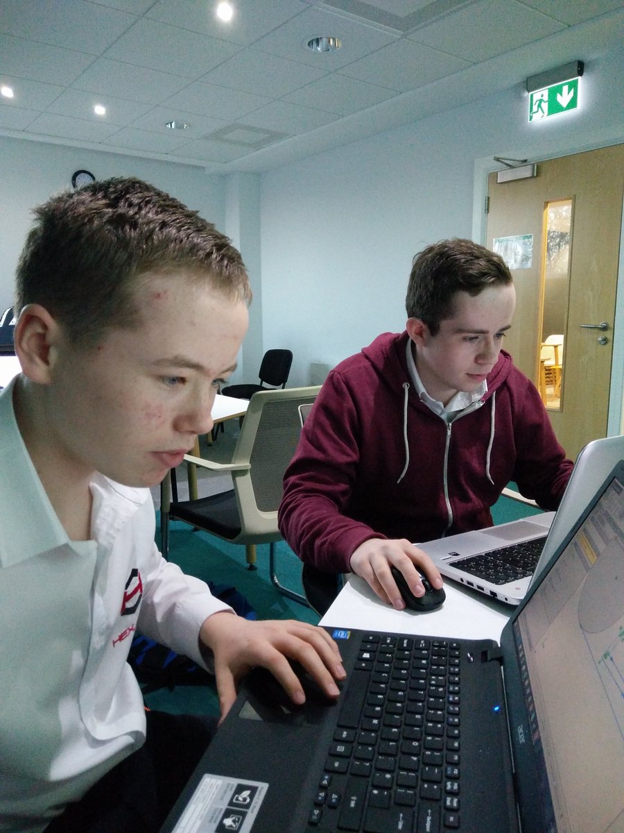 Hugh and Ross continuing the design of our car!! <a href="/F1inSchoolsIRL/">F1 in Schools Ireland</a>