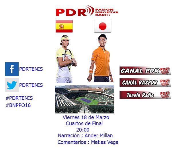 pdrtenis's tweet photo. #PDRTENIS a las 20:00   Rafael Nadal vs Kei Nishikori en https://t.co/pmcZ2ZuahC  @andermillanof @pdrmatias2012 https://t.co/K0nBGXgYz3