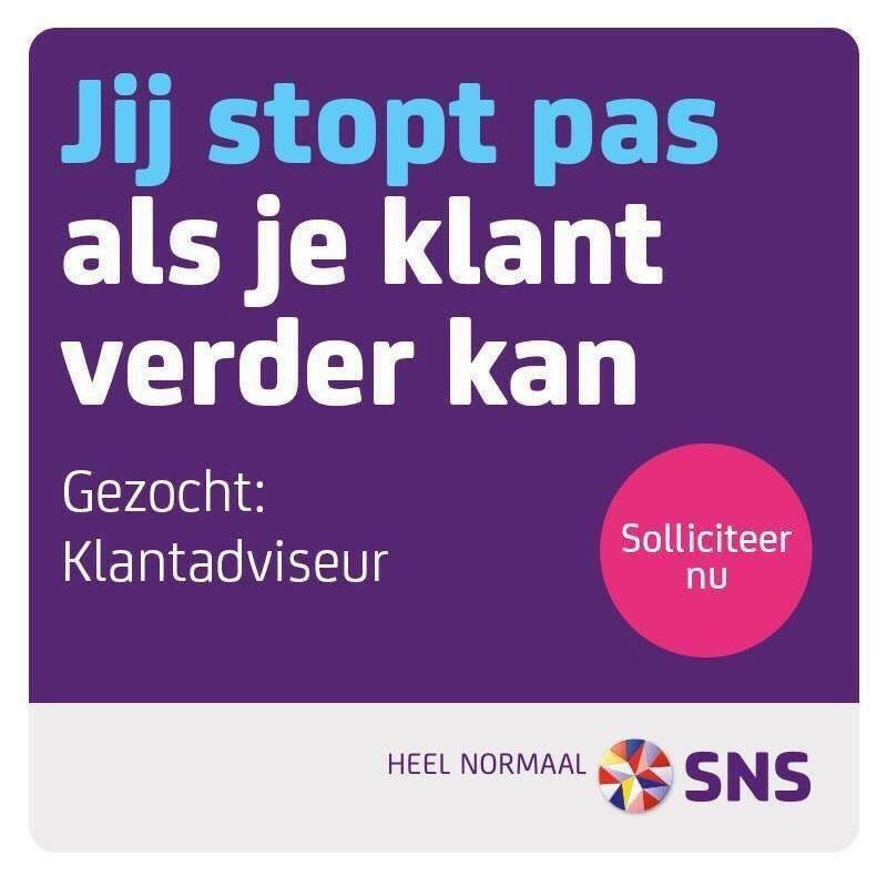 SNSBankOss's tweet photo. Wij zoeken nieuwe collega’s! Heb jij passie voor de klant? Kijk dan op: https://t.co/4C8hhgLYoK @Iedereenuitoss https://t.co/BdTtLiYAaS