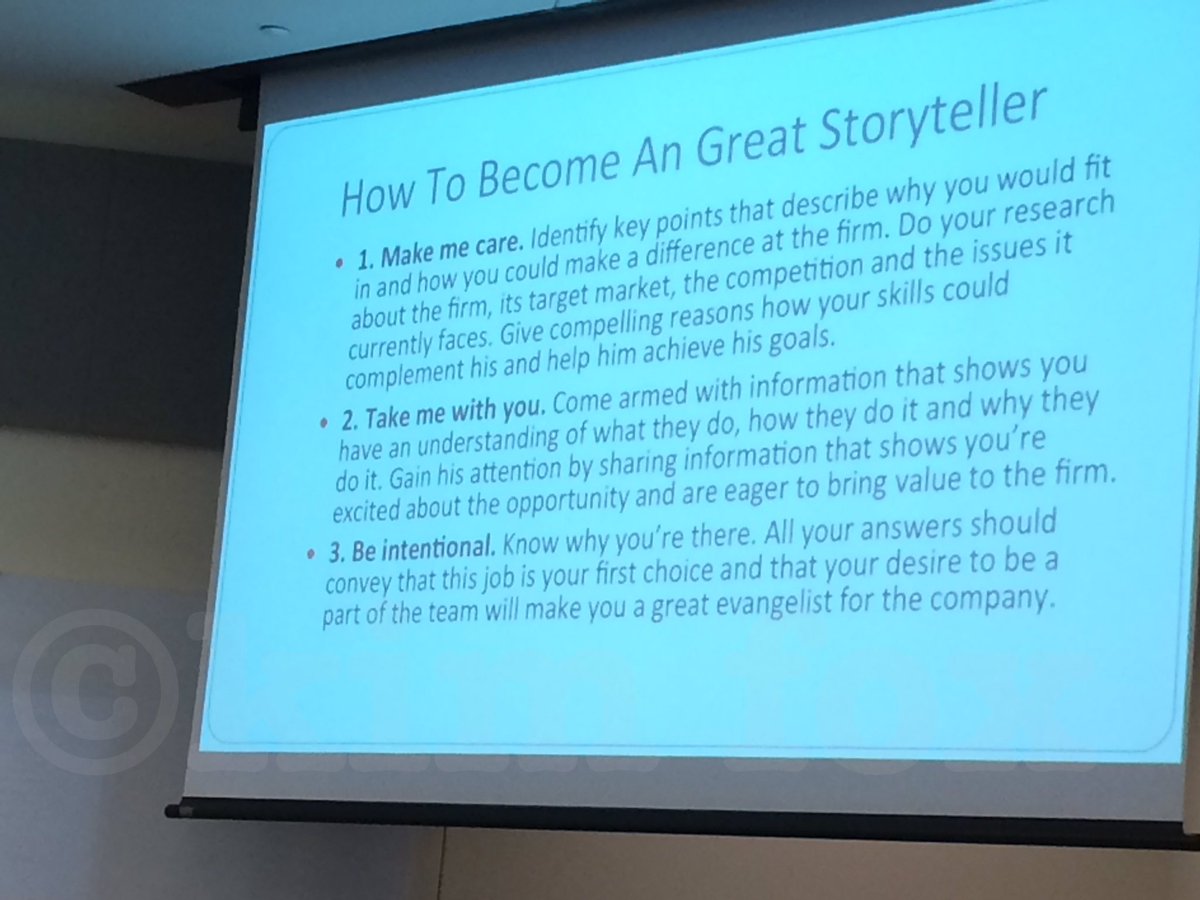 KimFoxWOSU's tweet photo. Looking for a job? It helps to be a good #storyteller. #JohnCassese gives this advice.  @ScrippsOU #CommWeek16 https://t.co/2e3qqMmTRi