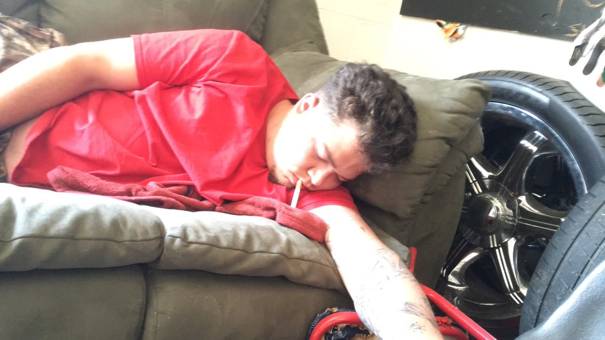 TooTallHawkins's tweet photo. Id say last night got him 😂 didn't even make it to light his cig https://t.co/wtQRUPcNrU