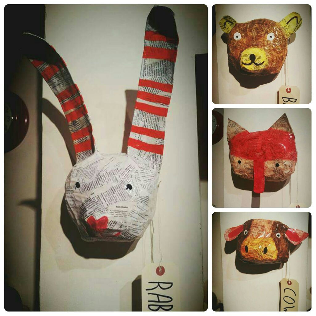 kate_librarian's tweet photo. Dropped a lot of heads in Mossley for #FreeArtFriday Hope the finders like them! #papercapers #fauxtaxidermy https://t.co/13Z9AFsJIE
