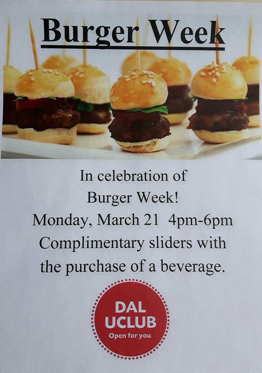 DalUClub's tweet photo. Join us Monday 4PM- 6PM
#dalhousieuniversity #ilovelocalHFX #BurgerWeekHFX #thingstodoinhalifax https://t.co/RbMKeAoOXA