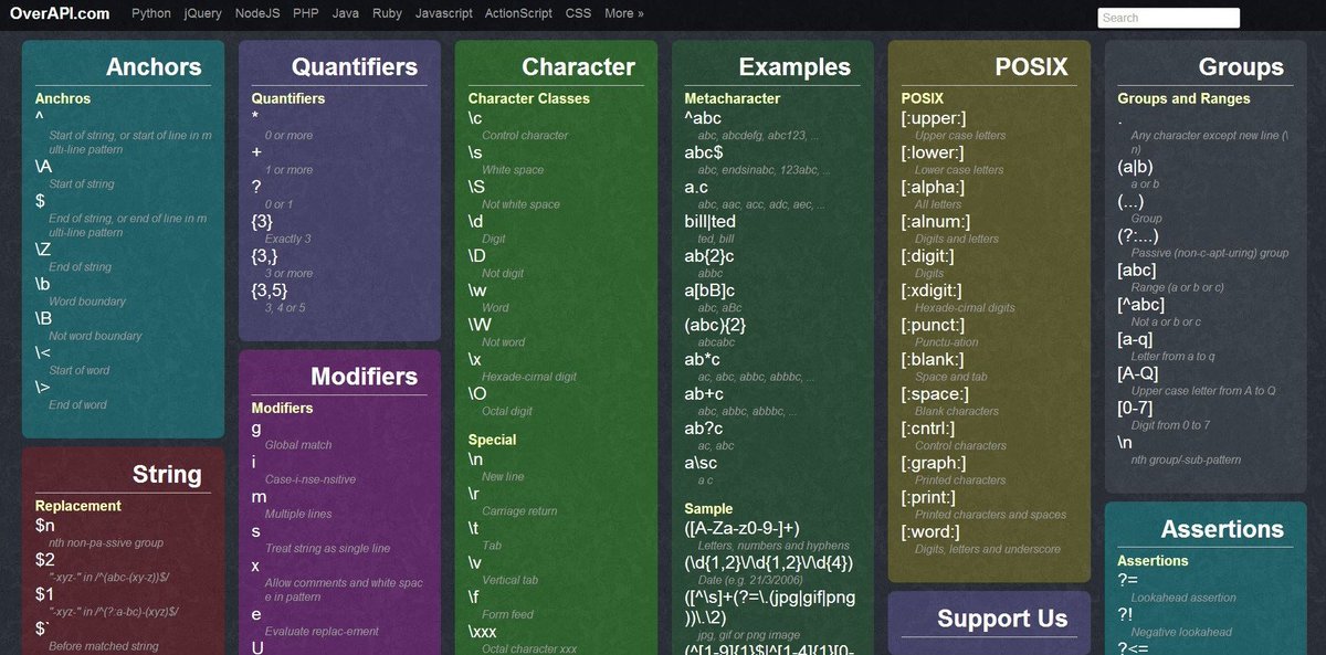 nicolargo's tweet photo. Bien beau #sheetsheet sur les regexps. https://t.co/WUWmpfdiJt