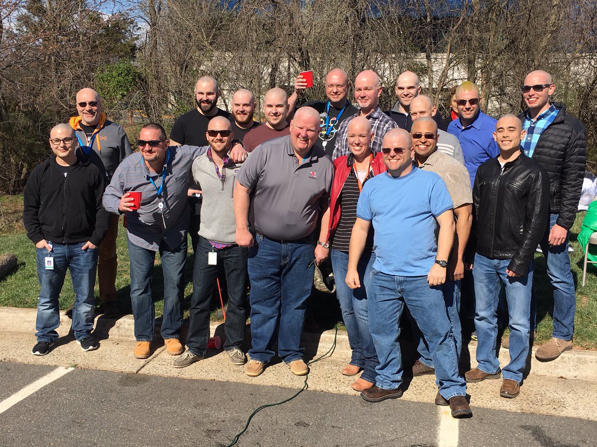 AdAstraGuy's tweet photo. @RadiantBlueTech showing their support to Jen. Now with 18 bald employees. @larryshand @eddie_pickle @StBaldricks https://t.co/oKvkQTL9GT