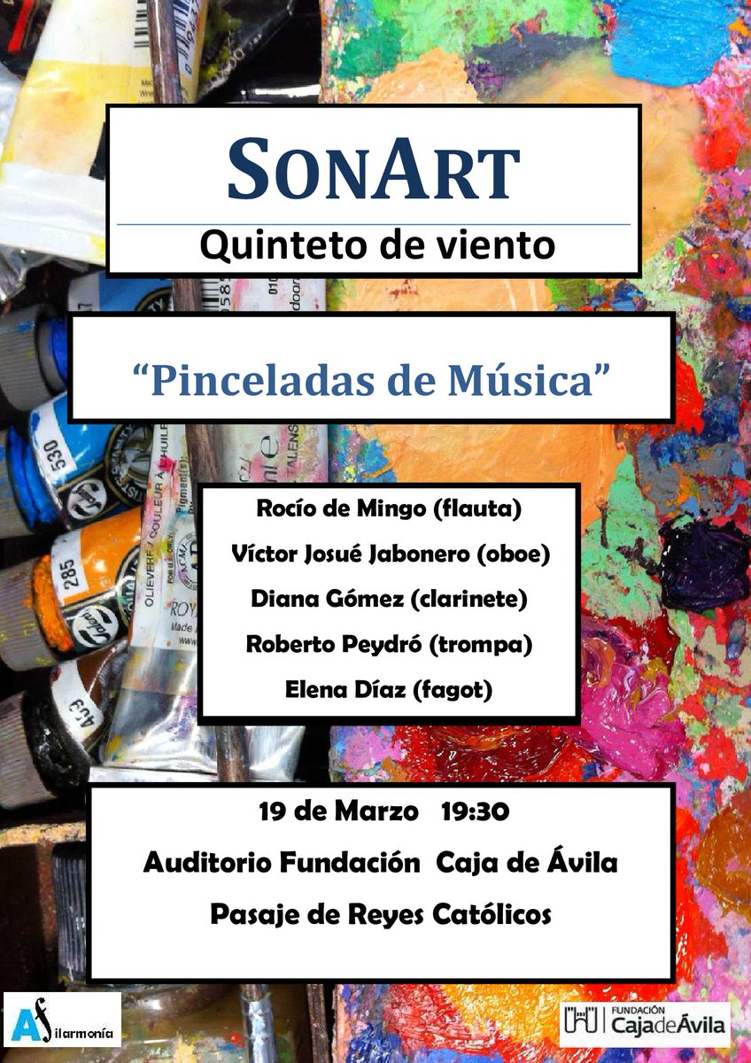 FilarmoniaAvila's tweet photo. Mañana 19:30 Auditorio @FcajAvila 3/5 concierto ciclo cámara @FilarmoniaAvila  quinteto SonArt. Te esperamos. #Avila https://t.co/jXdZe6mi5J