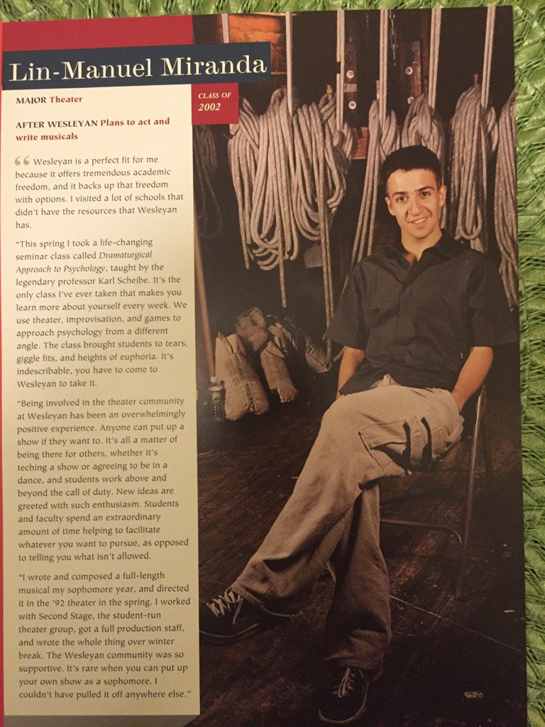 Vegalteno's tweet image. Looking for some pictures came across an insert of @Lin_Manuel 4 @wesleyan_u recruitment