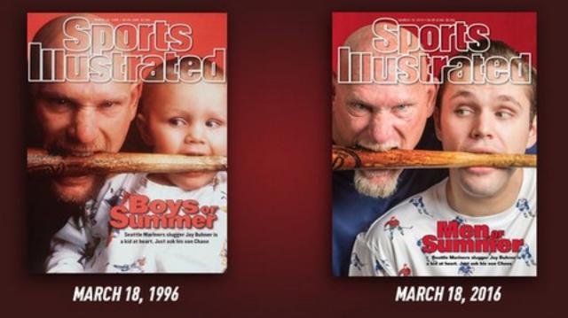 Cut4's tweet photo. Jay Buhner and his son Chase recreated their @SINow cover 20 years later: https://t.co/6Mev9tyZvv https://t.co/KNMuVpI5z9
