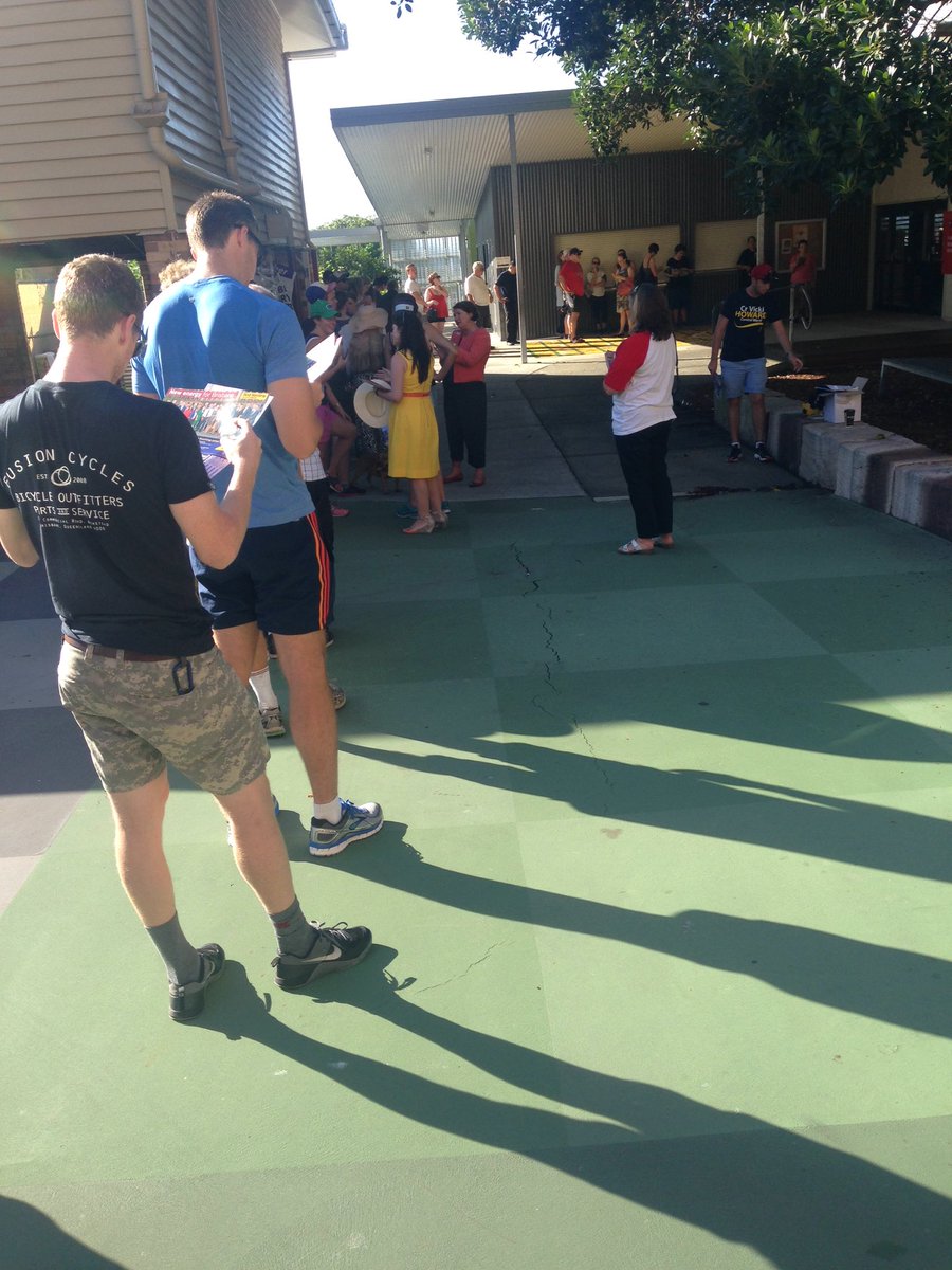 AndrewBartlett's tweet image. Eager line up at New Farm waiting for booth to open for #BCCvotes. 3 way all female contest in Central Ward #greens