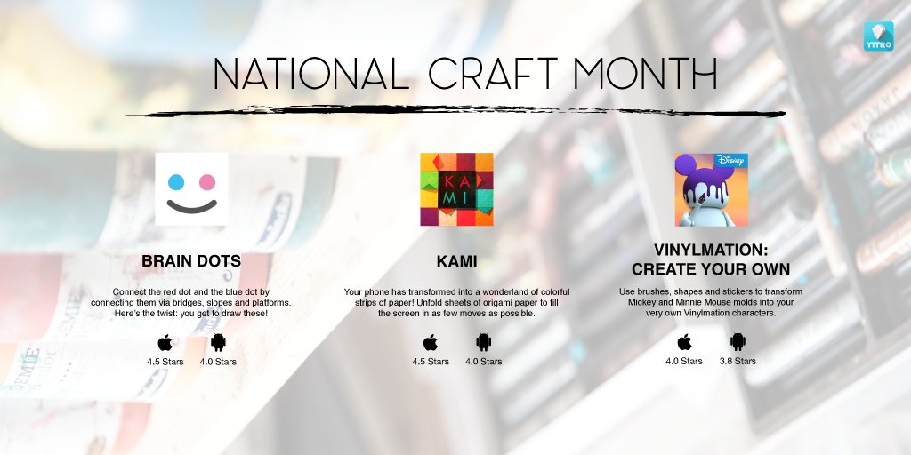 yttromobile's tweet photo. Did you know that March is #nationalcraftmonth? Refresh your art skills with these fun games. #mobilegames #indiedev https://t.co/O9ifh8448o