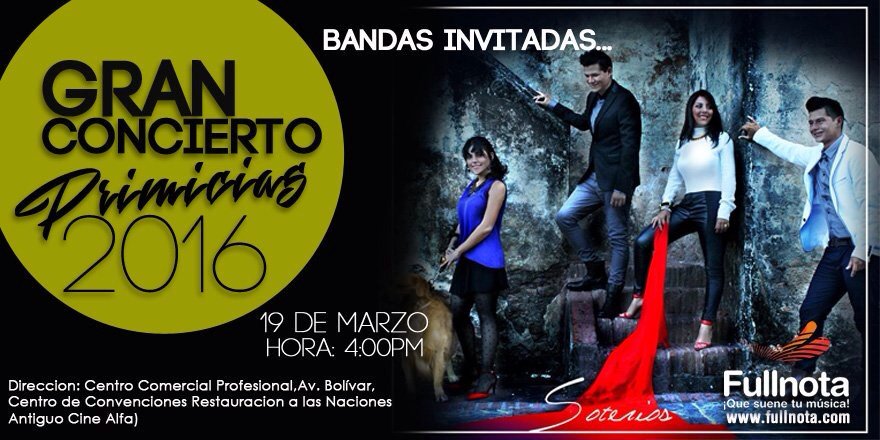 AlejOrozco's tweet photo. @BandaSoterios Te invita a acompañarnos mañana en #Valencia al gran evento #Primicias2016 con @Fullnota_Ven https://t.co/DpvQOFaAZM