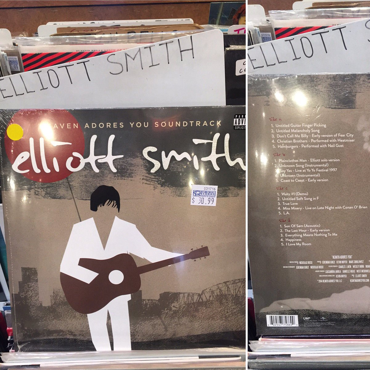 CriminalRecords's tweet photo. Elliott Smith #HeavenAdoresYou #Soundtrack out today! #elliottsmith #NewMusicFriday #newmusic @CriminalRecords https://t.co/mNJJKM0Zep