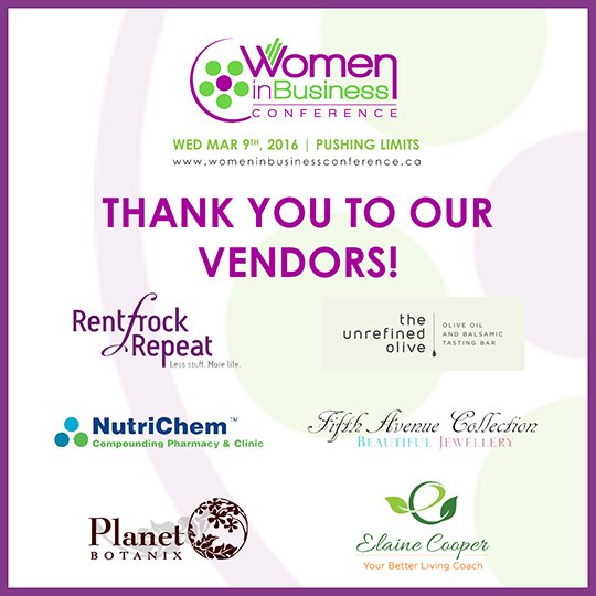 WIBConf's tweet photo. TY to #WIBC16 VENDORS @RentfrockRepeat @unrefinedolive  @NutriChem #FifthAvenueCollection @planetbotanix @elaineyblc https://t.co/SJEXTq9dVx