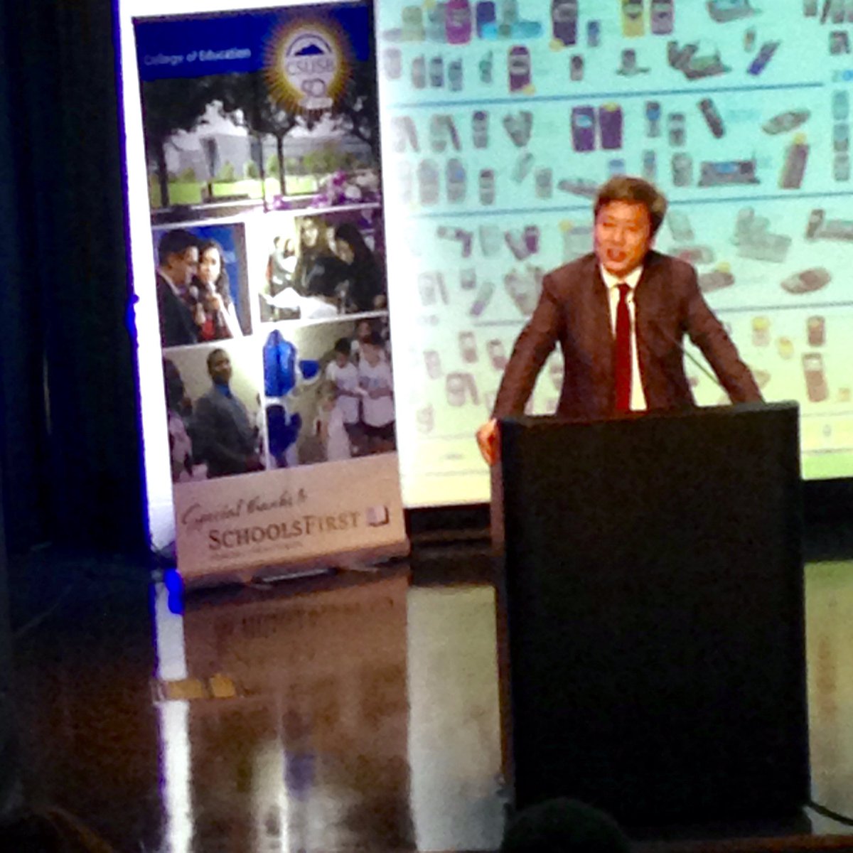 CSUSBNews's tweet photo. Yong Zhao speaks @CSUSB_COE 50th Anniversary Speaker Series at SMSU @YongZhaoEd @SchoolsFirstFCU #CSUSB50 https://t.co/81Kdma9ZtU