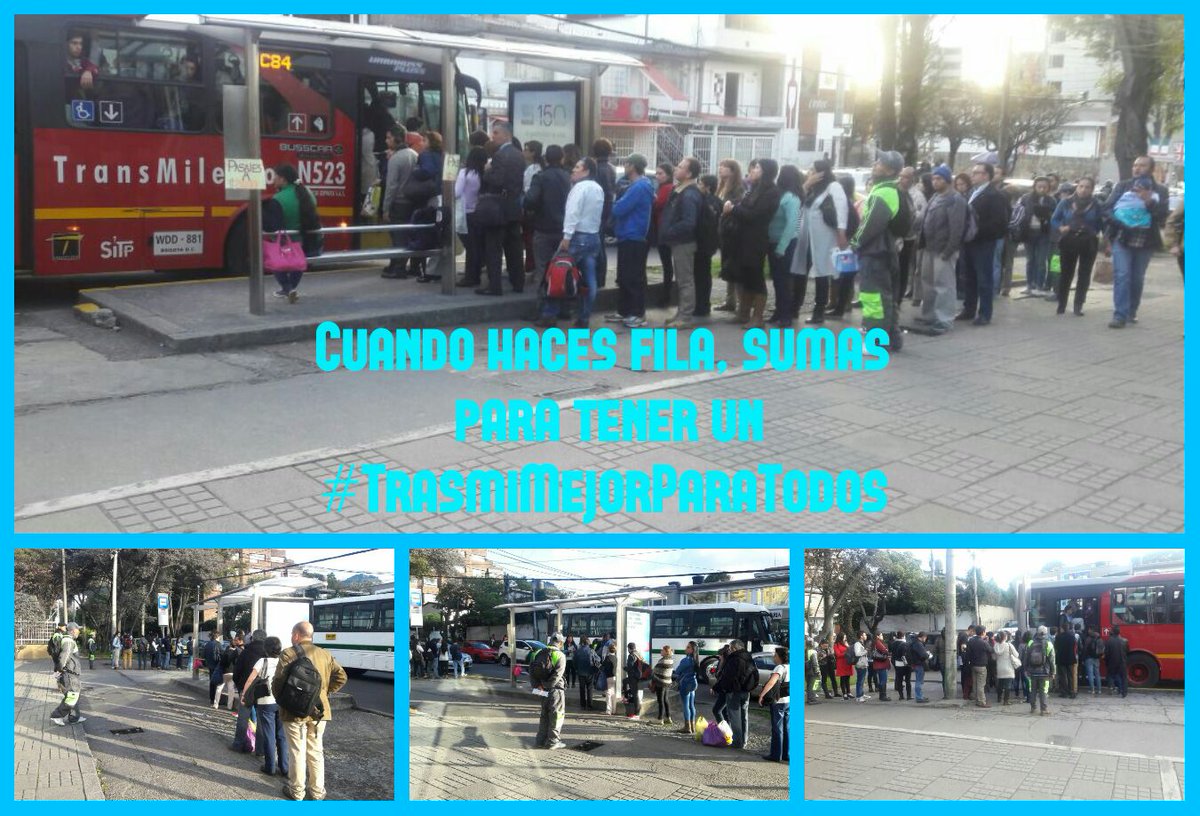 TransMilenio's tweet photo. Los usuarios que dan ejemplo en el uso del Sistema en esta tarde están en la CL 76 x KR 12. #TrasmiMejorParaTodos https://t.co/oaFQJGgaj5