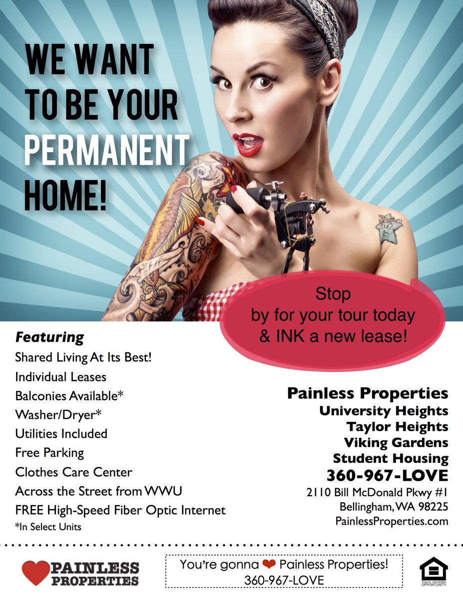 PainlessProps's tweet image. #WWU looking for a place to live this summer or Fall? Visit PainlessProperties.com for more info. #Ink a #lease