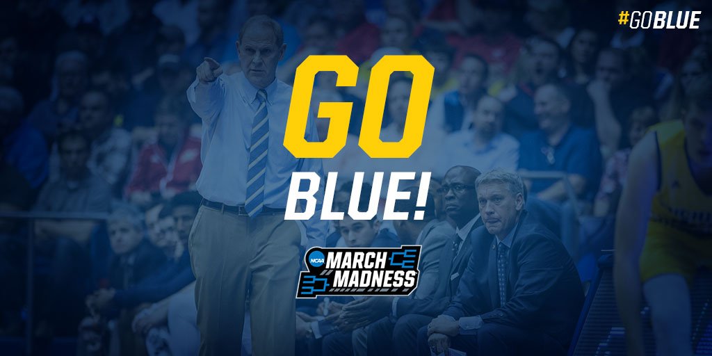 UMichAthletics's tweet photo. It’s GO TIME!! 

Can we get a #GoBlue!?!?

#MarchMadness https://t.co/fT8RFlPD37