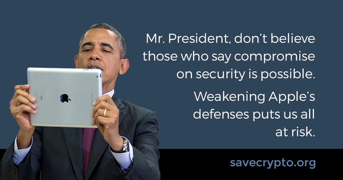 standwithapple's tweet photo. @POTUS @WhiteHouse @BarackObama #savesecurity #standwithapple #standforthepeople #standforthefuture https://t.co/DLBV1cApP4
