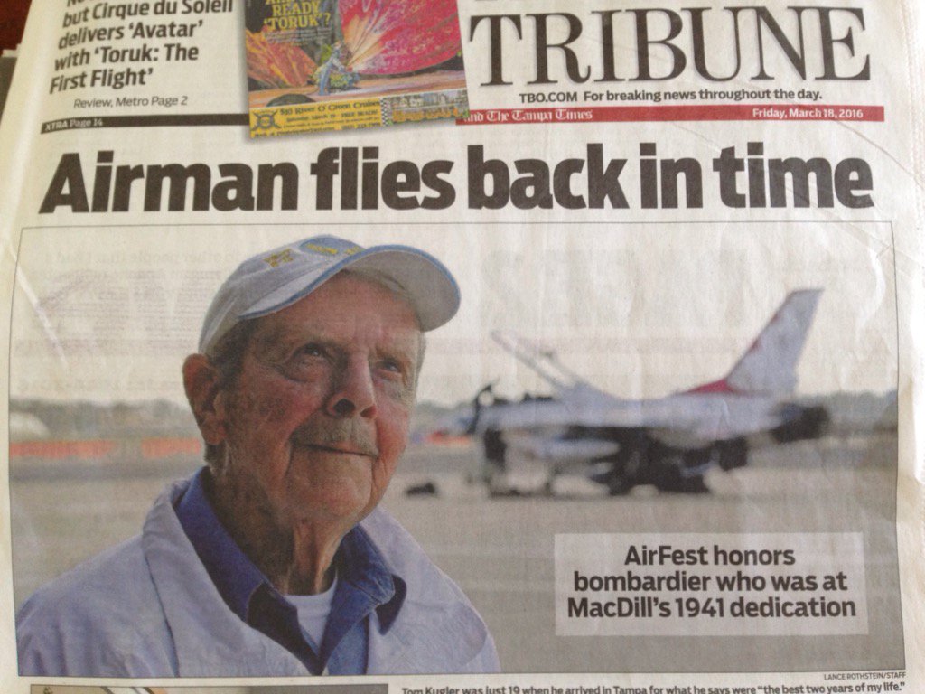FrancesBekafigo's tweet photo. Tom Kugler, 94, a young bombardier in training, at MacDill AFB in #WWII, is being honored at AirFest tomorrow https://t.co/ycxzgUdMNp
