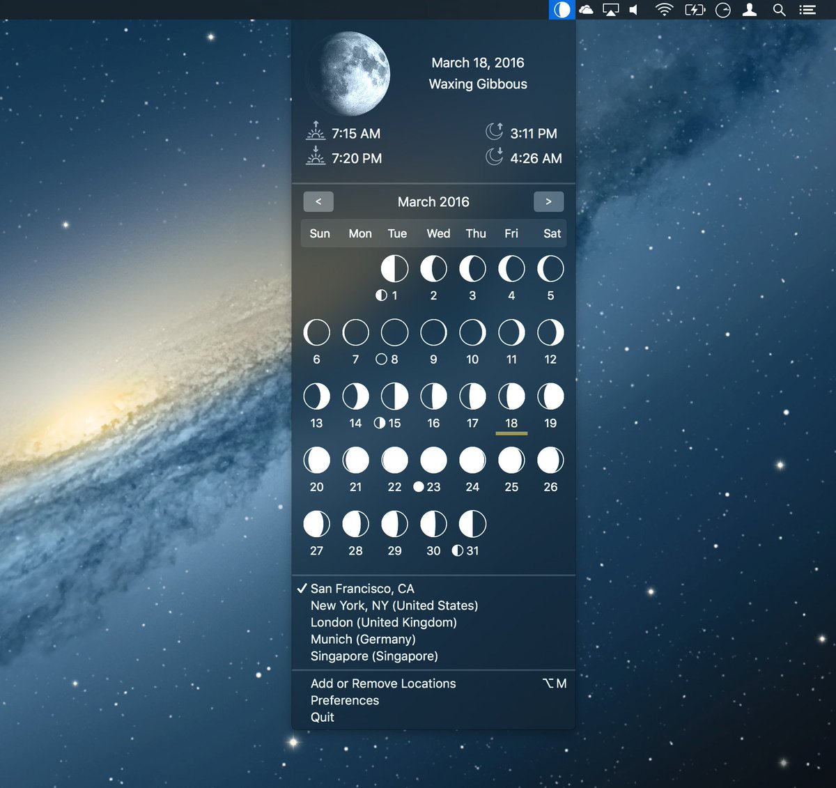 rivolu's tweet image. Moon Widget - An OS X menu bar app with moon phase, moon calendar, sunrise &amp;amp; sunset times apple.co/1R4LpgV
