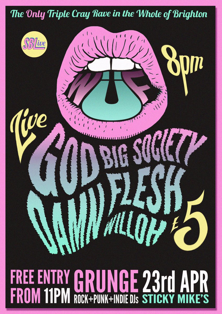 SmashingBlouse_'s tweet photo. Next #WΓF @StickyMikes w/ @GodDamnTheBand @LUVFLESHH @WeAreBigSociety #Willoh. 23/4 Β£5 from https://t.co/wzdEIUYQzV https://t.co/ke2tisnMnC