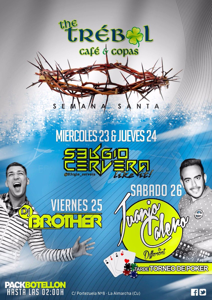 TheTrebolcafe's tweet photo. Esta Semana Santa tienes una cita en The Trebol cafe&amp;copas !!! @Juanjo_C91 @S3rgioCervera y DJ Brother https://t.co/Q7N1u6fjvY